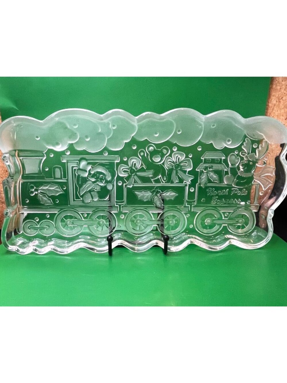 Gorham North Pole Express Crystal Tray Santa Train Christmas 13” Serving Platter